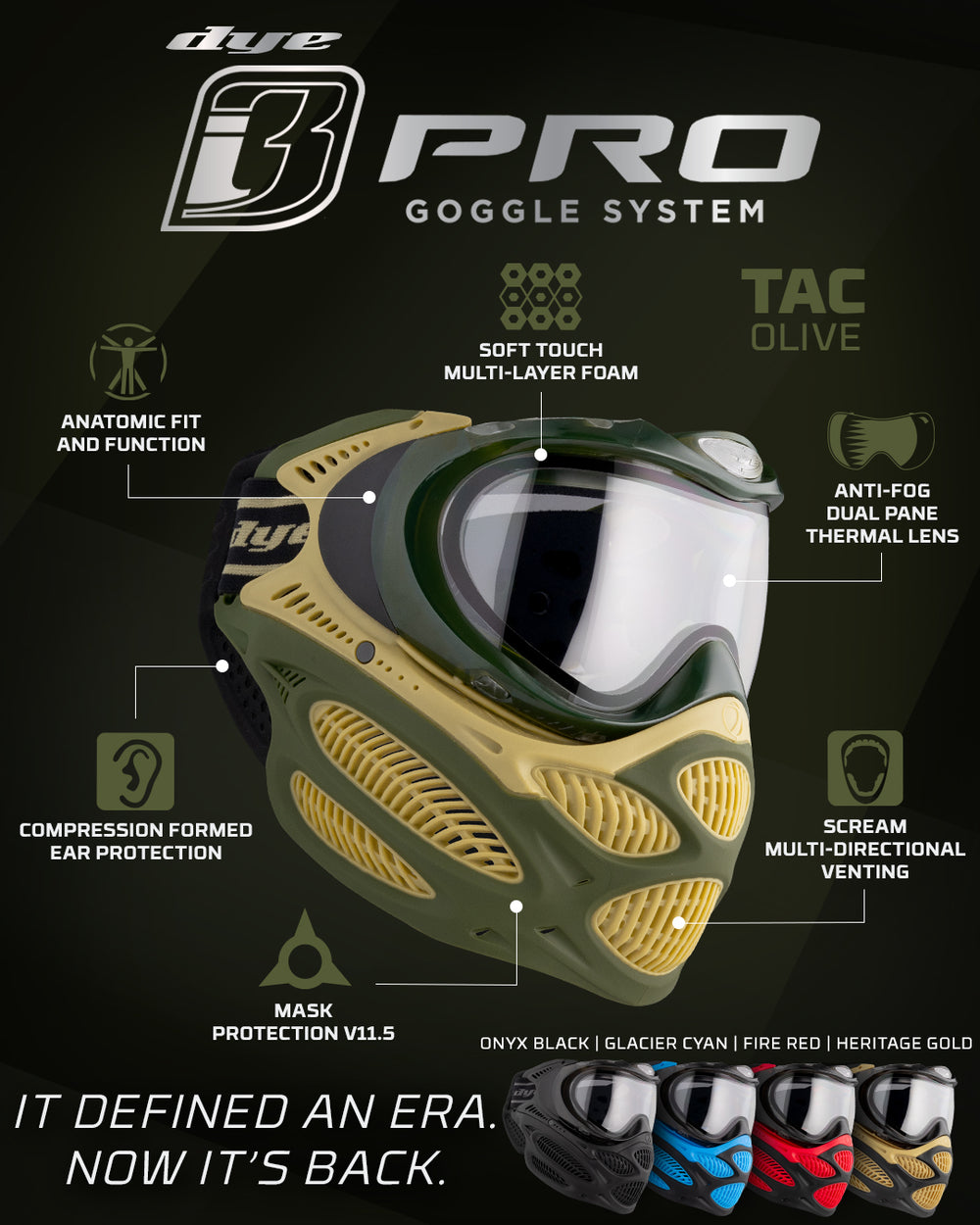 DYE i3 PRO GOGGLE - TAC OLIVE